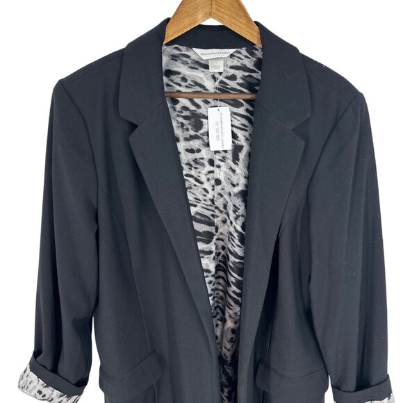 Christopher & Banks Open Front Blazer Animal Print Lining & Roll-Tab Cuffs Sz L - Picture 2 of 12